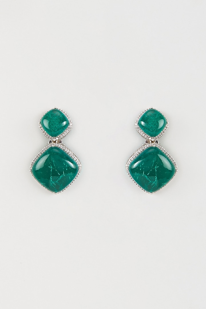 White Finish Green Zircon Dome Dangler Earrings by Studio6 Jewels at Pernia's Pop Up Shop