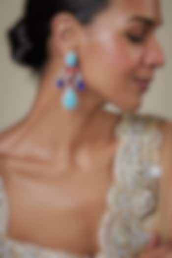 White Finish Multi-Colored Zircon Dangler Earrings by Studio6 Jewels at Pernia's Pop Up Shop