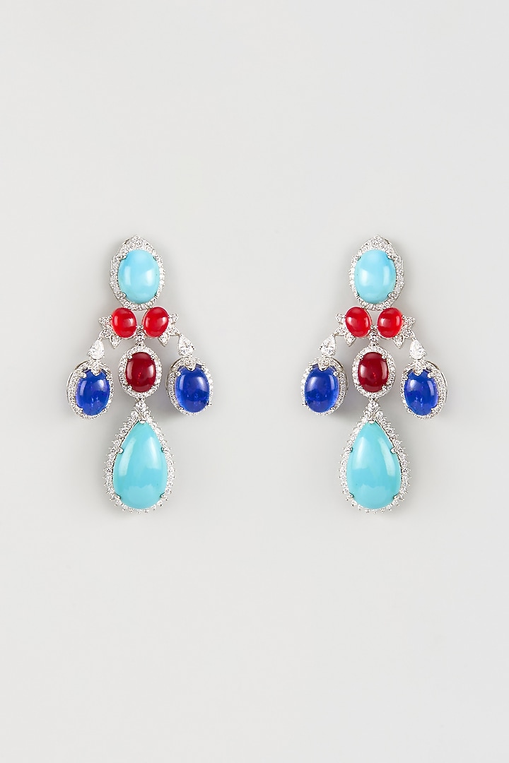White Finish Multi-Colored Zircon Dangler Earrings by Studio6 Jewels at Pernia's Pop Up Shop