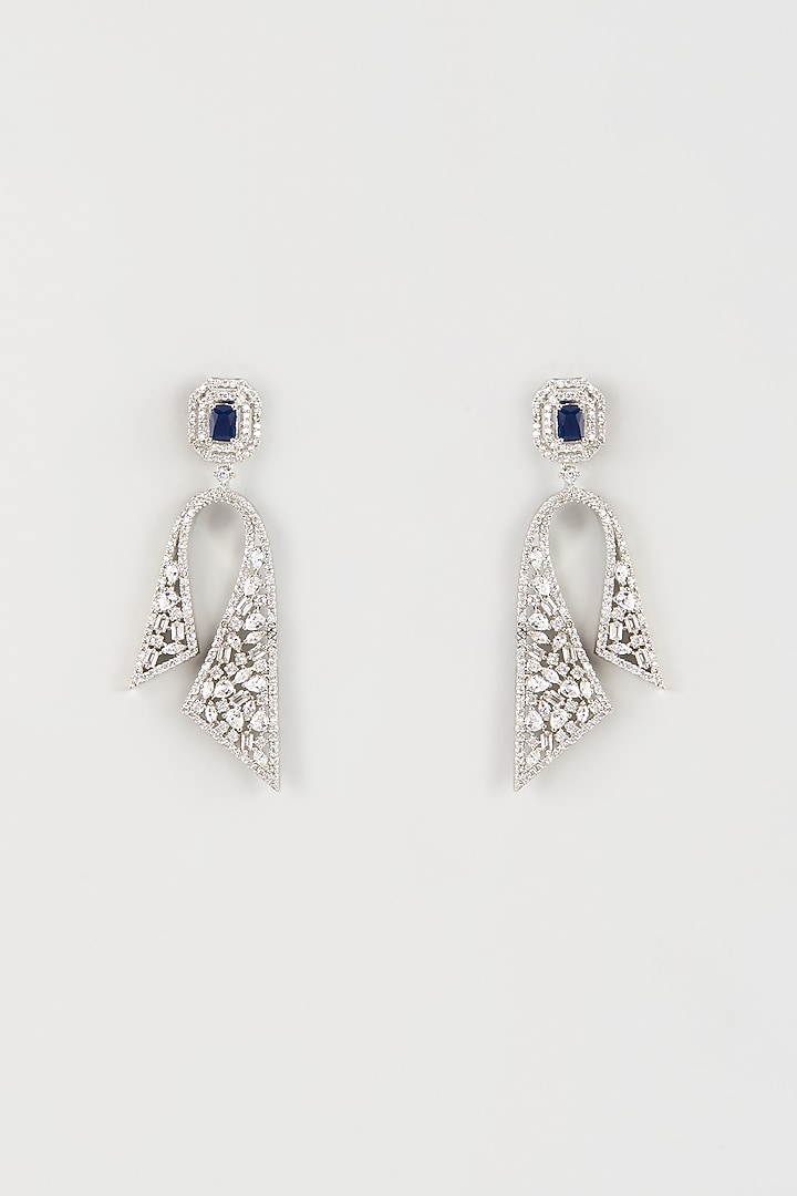 White Finish Zircon & Blue Stone Dangler Earrings by Studio6 Jewels at Pernia's Pop Up Shop