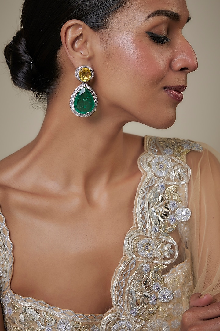 White Finish Multi-Colored Zircon Dangler Earrings by Studio6 Jewels at Pernia's Pop Up Shop