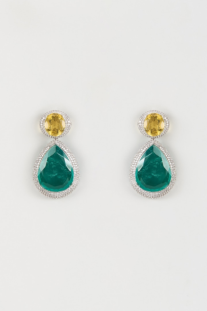 White Finish Multi-Colored Zircon Dangler Earrings by Studio6 Jewels at Pernia's Pop Up Shop
