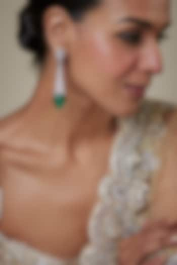 White Finish Green Zircon Dangler Earrings by Studio6 Jewels at Pernia's Pop Up Shop