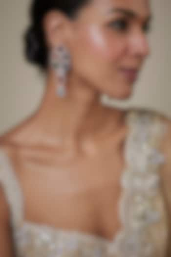 White Finish Multi-Colored Stone & Zircon Dangler Earrings by Studio6 Jewels at Pernia's Pop Up Shop