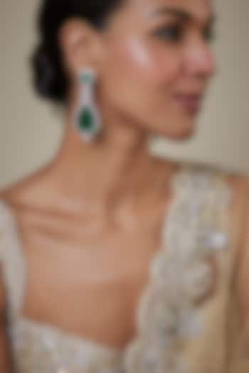 White Finish Green Zircon Dangler Earrings by Studio6 Jewels at Pernia's Pop Up Shop