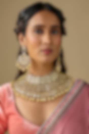 Gold Finish Kundan Polki & Pearl Choker Necklace Set by Studio6 Jewels at Pernia's Pop Up Shop