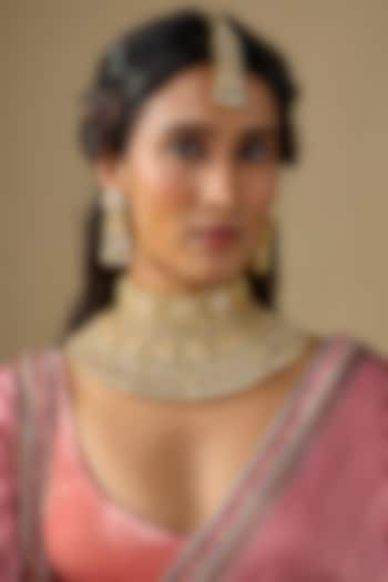 Gold Finish Kundan Polki Choker Necklace Set by Studio6 Jewels at Pernia's Pop Up Shop