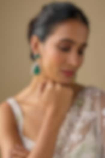 Gold Finish Zircon & Green Doublet Stone Dangler Earrings by Studio6 Jewels at Pernia's Pop Up Shop