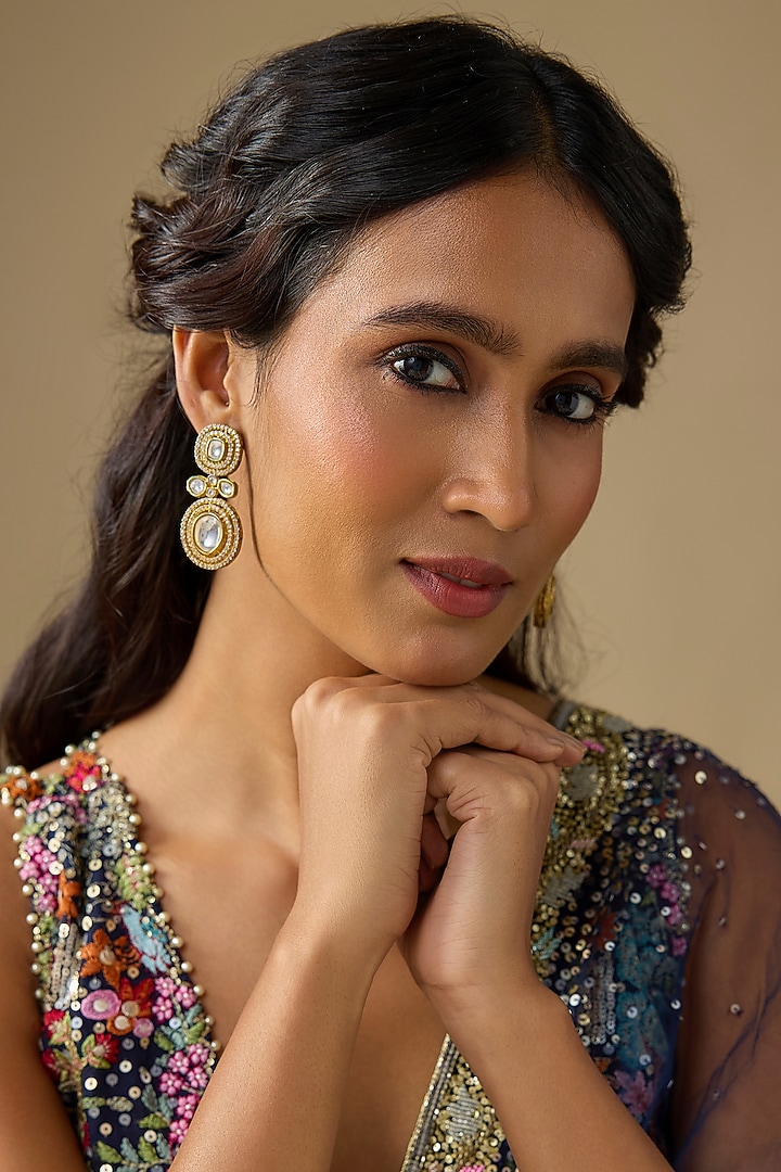 Gold Finish Kundan Polki Dangler Earrings by Studio6 Jewels at Pernia's Pop Up Shop