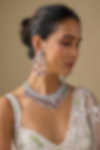 White Finish Zircon & Red Stone Necklace Set by Studio6 Jewels at Pernia's Pop Up Shop