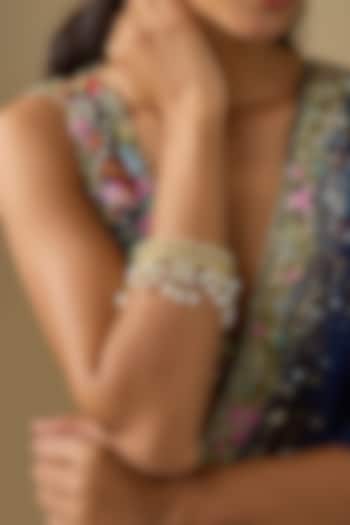 Gold Finish Kundan Polki & Pearl Openable Bracelet by Studio6 Jewels at Pernia's Pop Up Shop