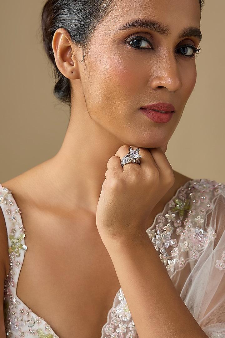 White Finish Zircon Ring by Studio6 Jewels at Pernia's Pop Up Shop