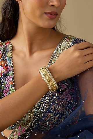 Gold Finish Kundan Polki Openable Bangle by Studio6 Jewels