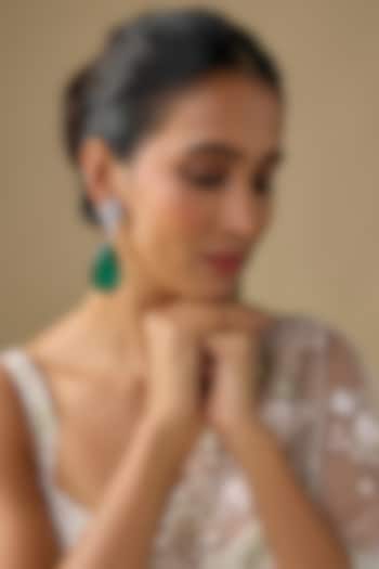 White Finish Zircon & Emerald Green Stone Dangler Earrings by Studio6 Jewels at Pernia's Pop Up Shop