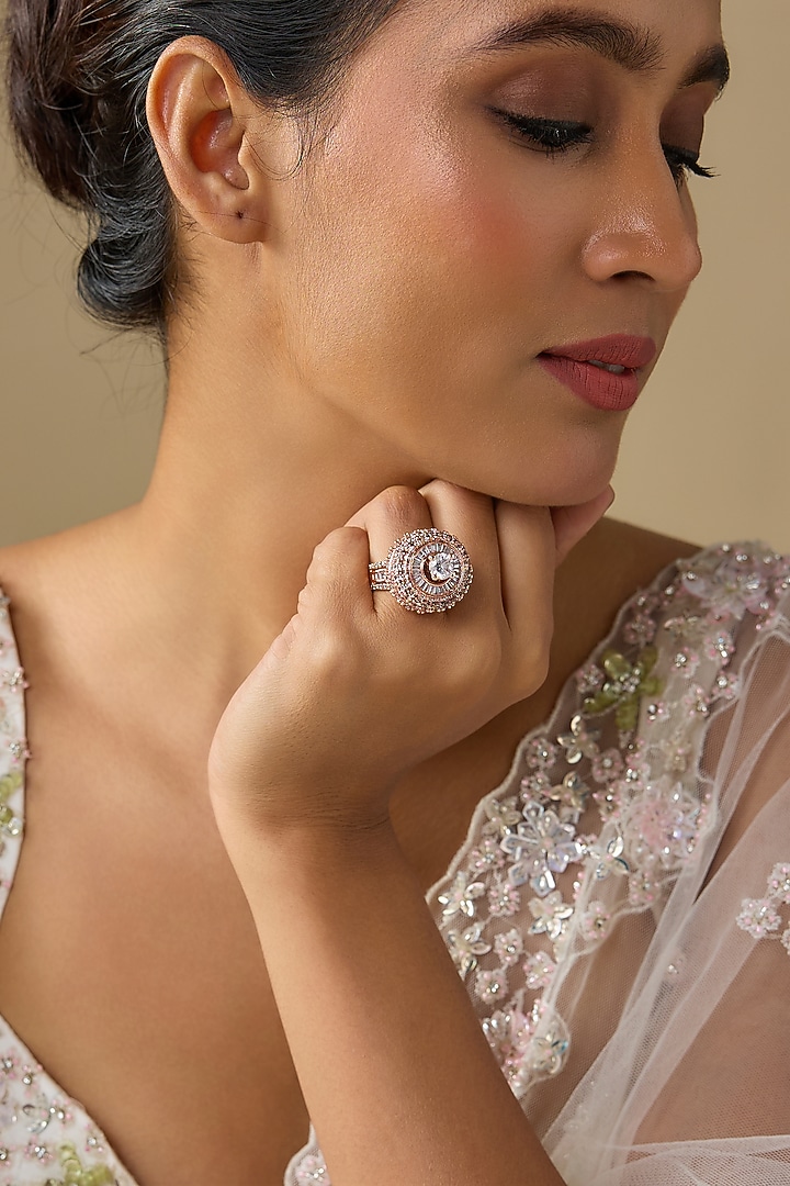 Rose Gold Finish Zircon Adjustable Ring by Studio6 Jewels at Pernia's Pop Up Shop
