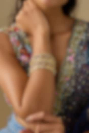 Gold Finish Jadau Pearl Beaded Openable Bangles (Set Of 2) by Studio6 Jewels at Pernia's Pop Up Shop