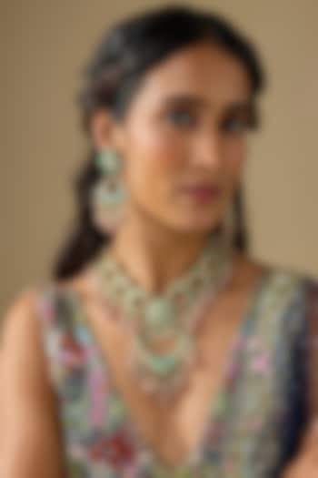 Gold Finish Kundan Polki & Turquoise Stone Long Necklace Set by Studio6 Jewels at Pernia's Pop Up Shop
