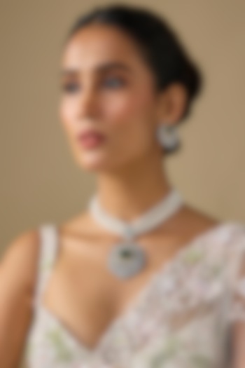 White Finish Pearl & Green Stone Necklace Set by Studio6 Jewels at Pernia's Pop Up Shop