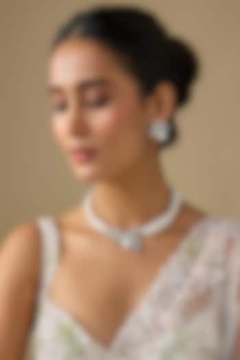 White Finish Pearl & Zircon Necklace by Studio6 Jewels at Pernia's Pop Up Shop