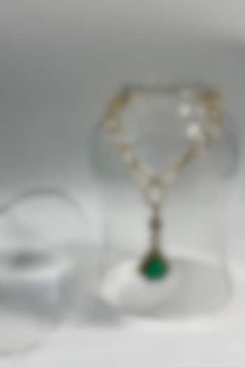White Finish Green Stone & Zircon Chunky Chain Necklace by Studio6 Jewels at Pernia's Pop Up Shop