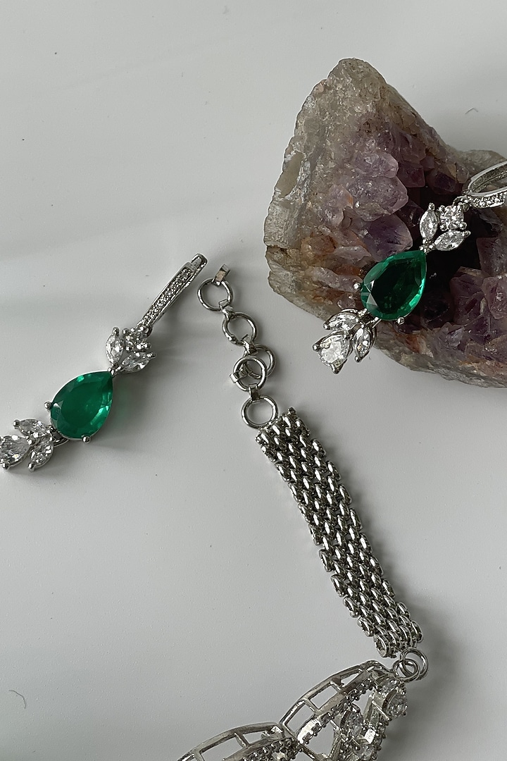White Finish Zircon & Green Motif Choker Necklace Set by Studio6 Jewels at Pernia's Pop Up Shop
