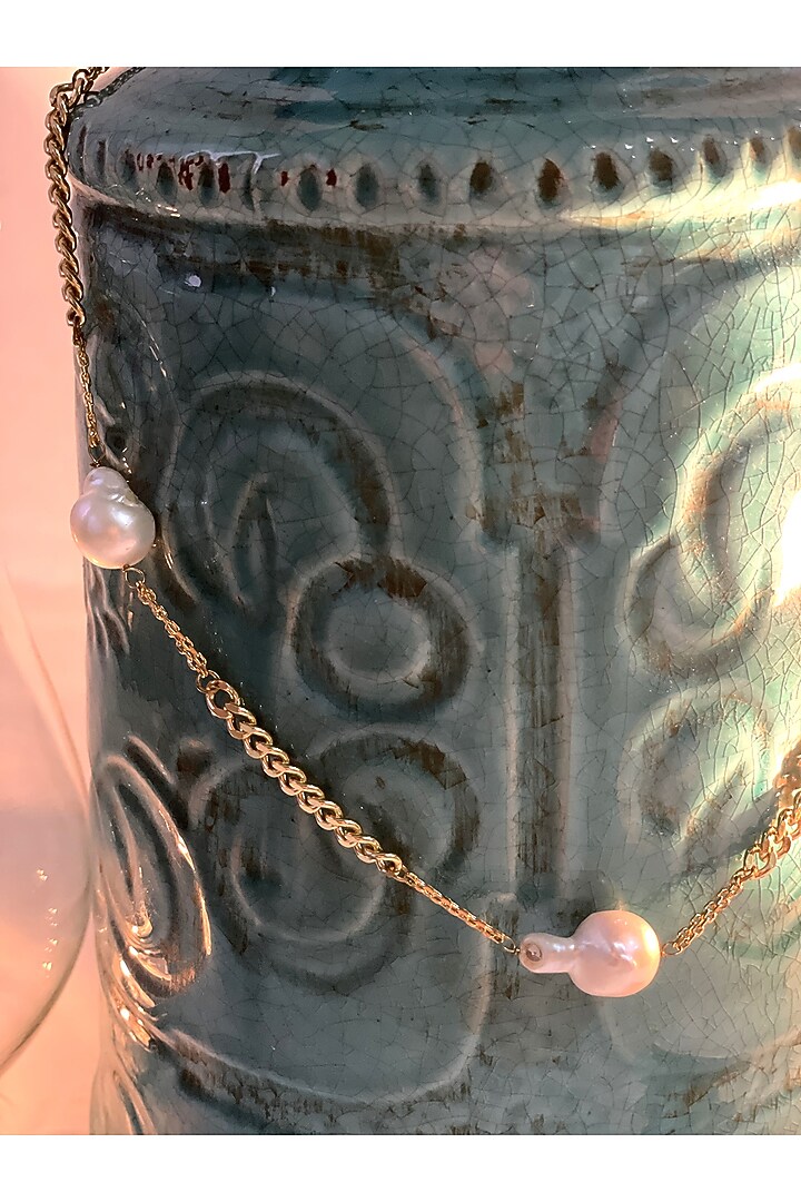 Gold Finish Pearl Long Chain Necklace by Studio6 Jewels at Pernia's Pop Up Shop