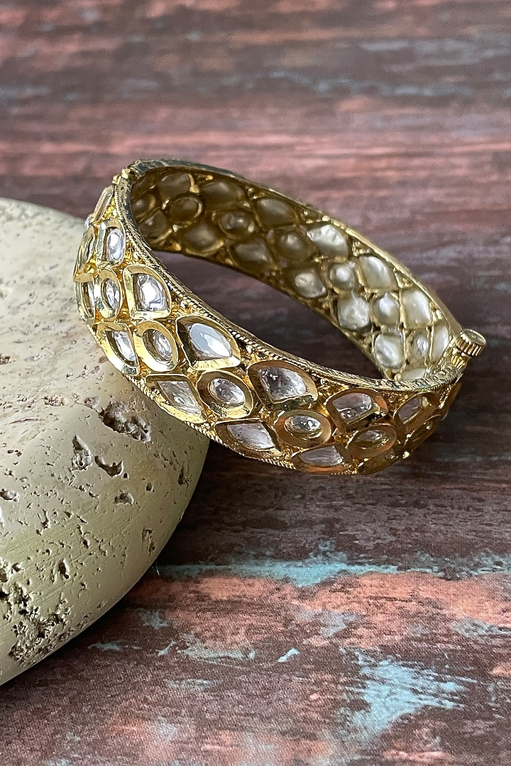 Gold Finish Kundan Polki Openable Bangle by Studio6 Jewels at Pernia's Pop Up Shop