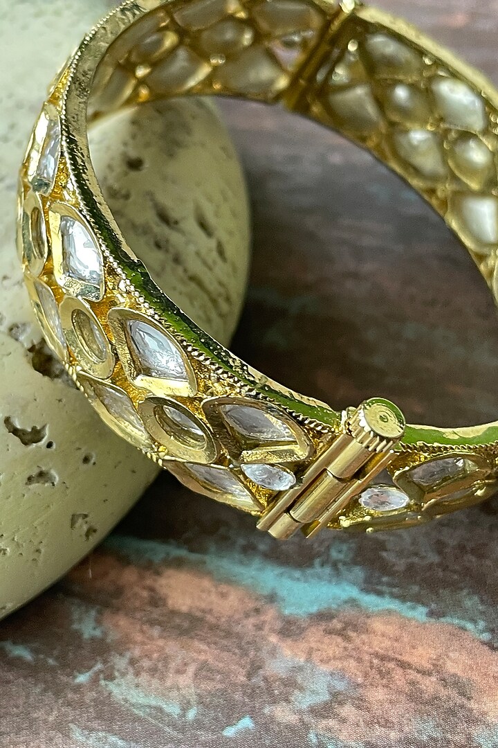 Gold Finish Kundan Polki Openable Bangle by Studio6 Jewels at Pernia's Pop Up Shop