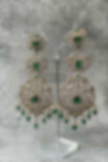 Black Rhodium Finish Zircon & Green Stone Beaded Long Earrings by Studio6 Jewels at Pernia's Pop Up Shop