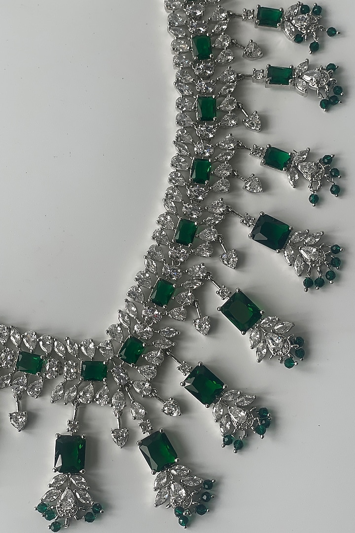 White Finish Zircon & Green Stone Necklace Set by Studio6 Jewels at Pernia's Pop Up Shop