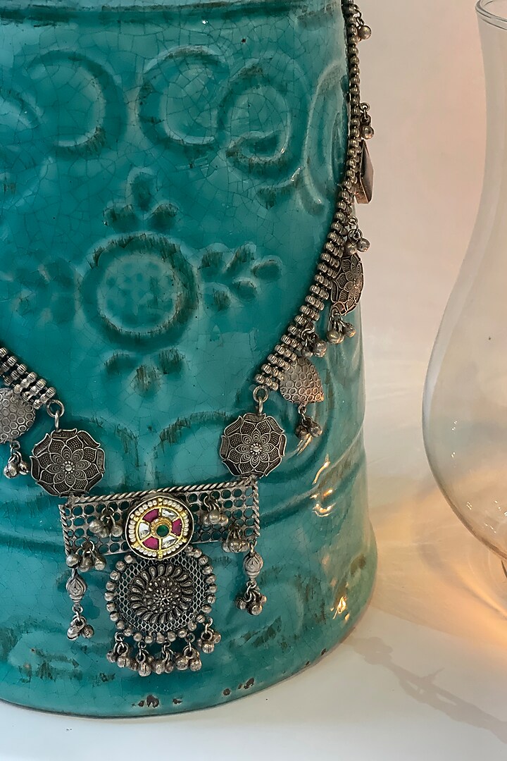 Oxidised Finish Multi-Colored Stone Long Necklace Set by Studio6 Jewels at Pernia's Pop Up Shop