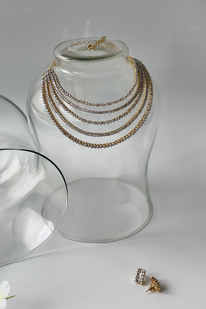 Gold Finish Zircon Layered Necklace Set by Studio6 Jewels at Pernia's Pop Up Shop