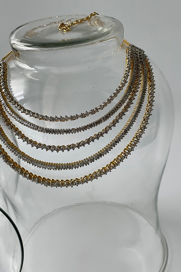 Gold Finish Zircon Layered Necklace Set by Studio6 Jewels at Pernia's Pop Up Shop