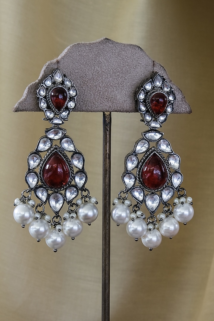 Black Rhodium Finish Kundan Polki & Ruby Choker Necklace Set by Studio6 Jewels at Pernia's Pop Up Shop
