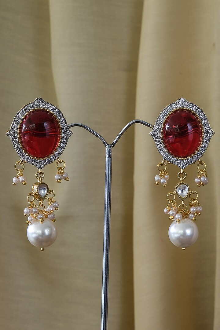Gold Finish Red Kundan Polki Choker Necklace Set by Studio6 Jewels at Pernia's Pop Up Shop