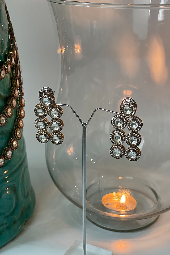 Black Rhodium Finish Zircon & Kundan Polki Layered Necklace Set by Studio6 Jewels at Pernia's Pop Up Shop