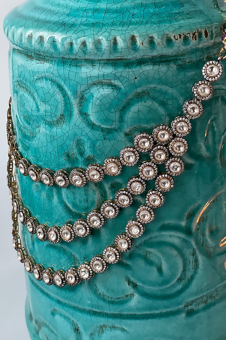 Black Rhodium Finish Zircon & Kundan Polki Layered Necklace Set by Studio6 Jewels at Pernia's Pop Up Shop