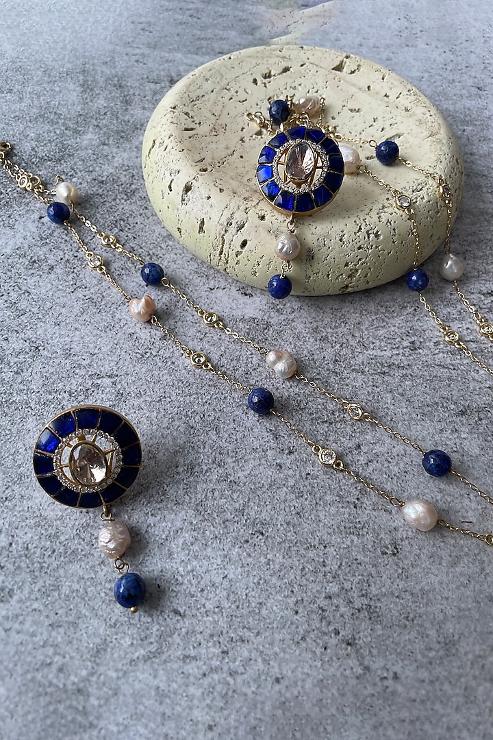 Gold Finish Royal Blue Stone Necklace Set by Studio6 Jewels at Pernia's Pop  Up Shop