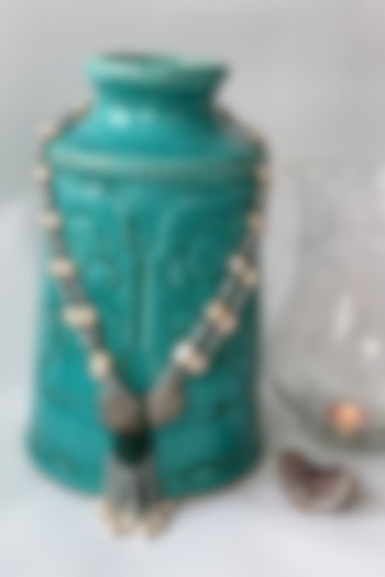 White Finish Zircon & Green Beaded Pendant Necklace by Studio6 Jewels at Pernia's Pop Up Shop