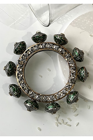 Black Rhodium FInish Kundan Polki Enameled Kada by Studio6 Jewels
