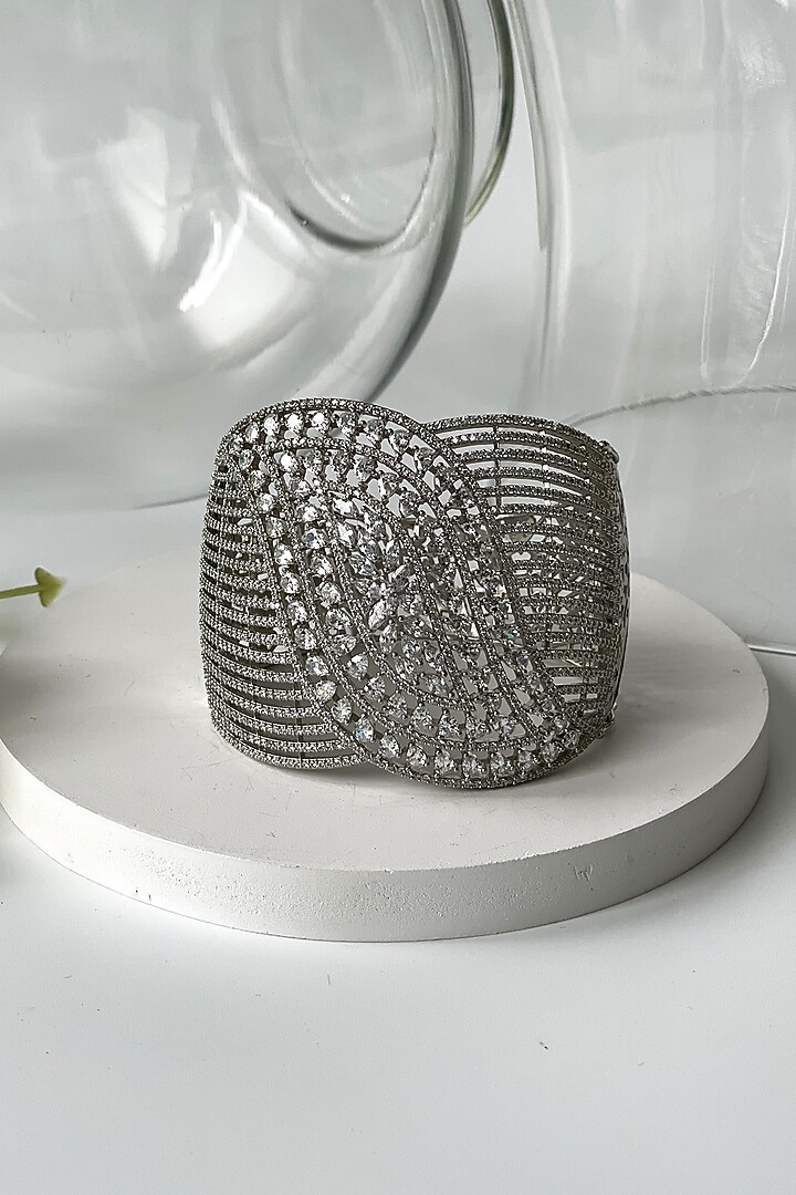 White Finish Zircon Openable Bracelet by Studio6 Jewels at Pernia's Pop Up Shop