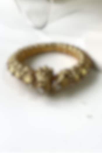 Gold Finish Pink & Green Stone Temple Kada by Studio6 Jewels at Pernia's Pop Up Shop