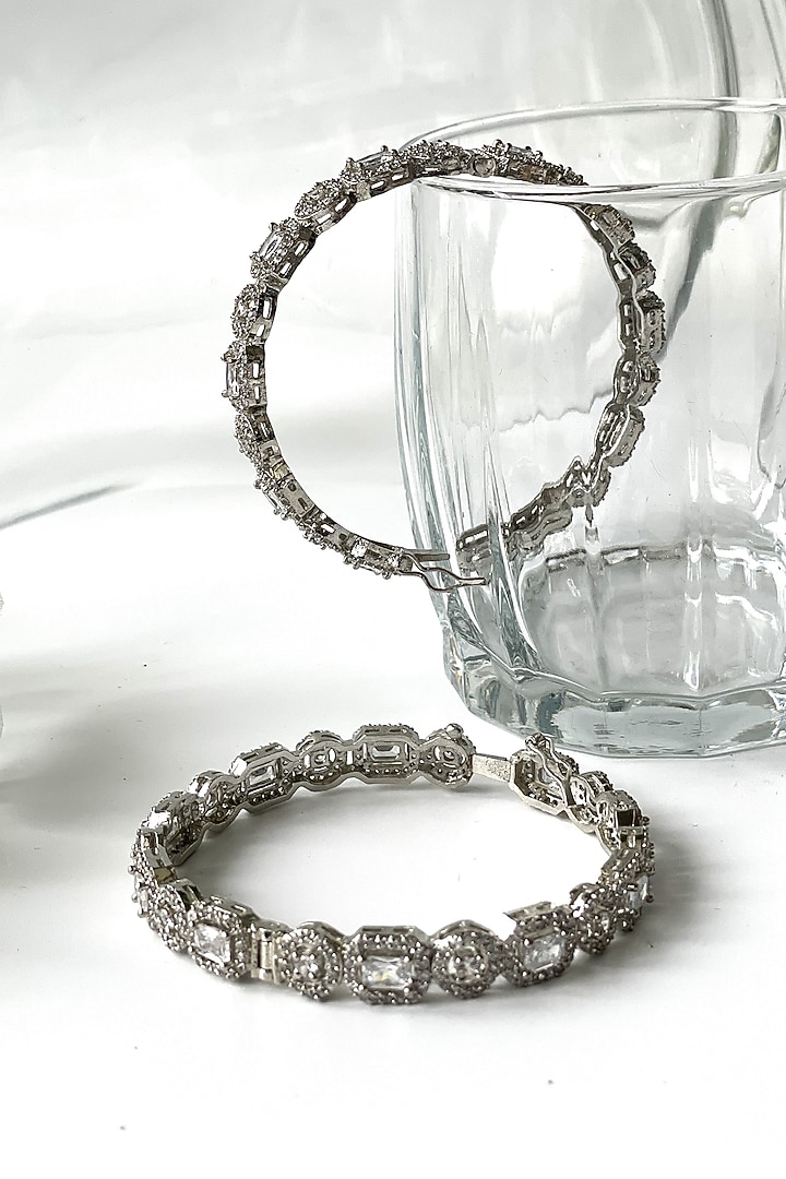 White Finish Zircon Bracelets (Set of 2) by Studio6 Jewels at Pernia's Pop Up Shop