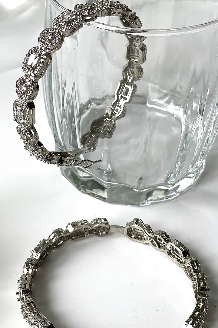 White Finish Zircon Bracelets (Set of 2) by Studio6 Jewels at Pernia's Pop Up Shop