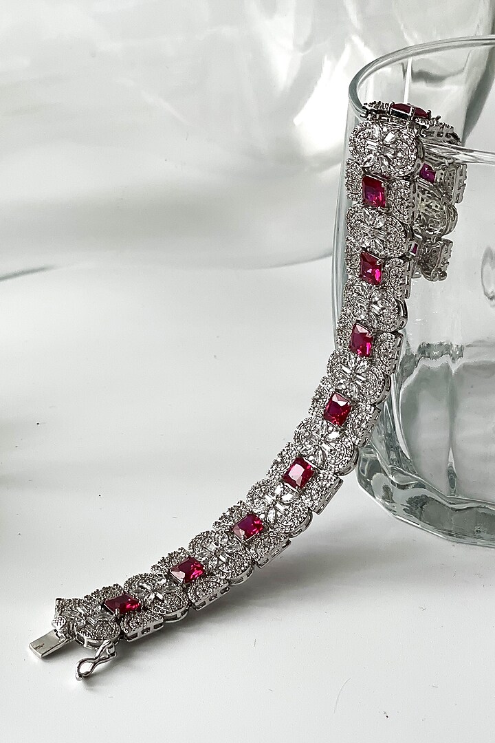 White Finish Zircon & Pink Stone Bracelet by Studio6 Jewels at Pernia's Pop Up Shop