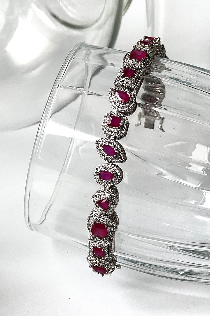 White Finish Zircon & Red Stone Bracelet by Studio6 Jewels at Pernia's Pop Up Shop