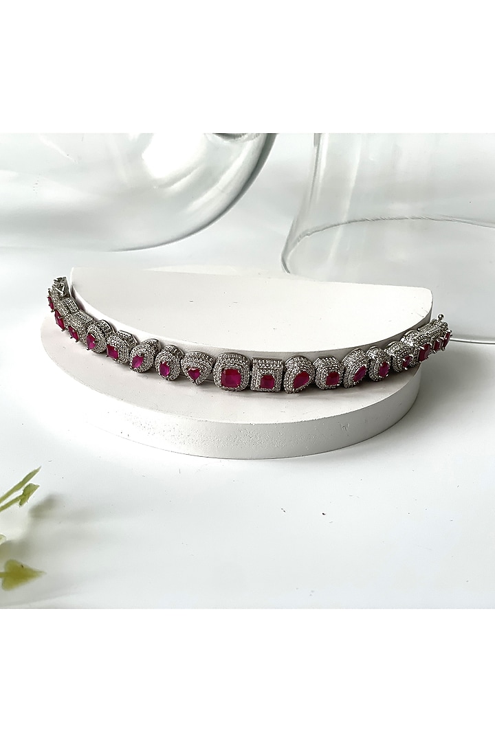 White Finish Zircon & Red Stone Bracelet by Studio6 Jewels at Pernia's Pop Up Shop