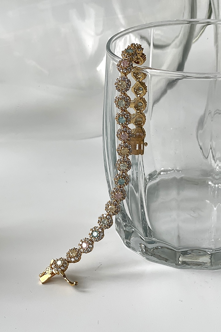 Gold Finish Zircon & Multi-Colored Stone Floral Bracelet by Studio6 Jewels at Pernia's Pop Up Shop