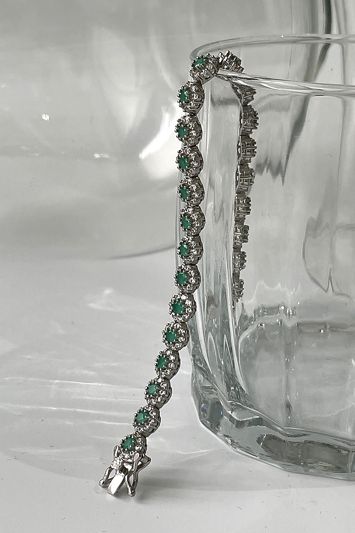 White Finish Zircon & Green Stone Floral Bracelet by Studio6 Jewels at Pernia's Pop Up Shop