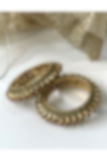 Gold Finish Kundan Polki Kadas (Set of 2) by Studio6 Jewels at Pernia's Pop Up Shop